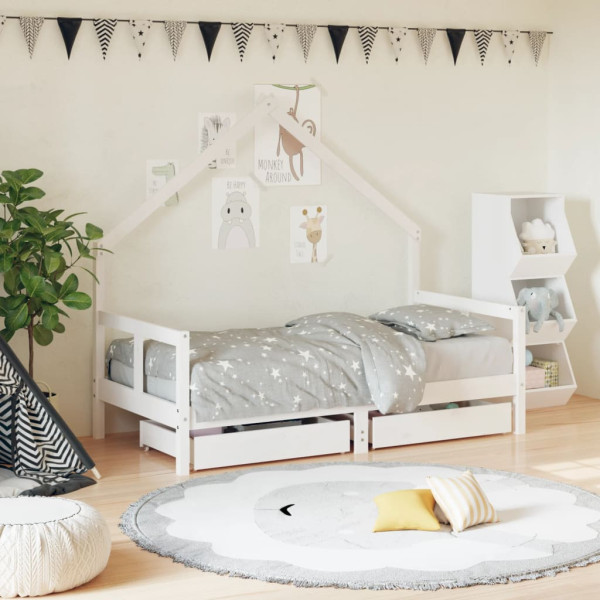 Estructura de cama infantil cajón madera pino blanco 80x160 cm