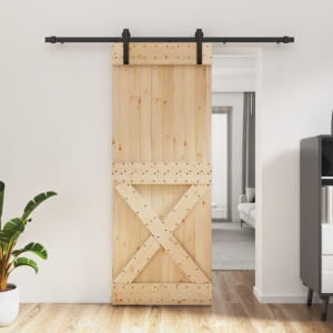 Puerta corredera con herrajes madera maciza de pino 80x210 cm D