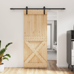 Puerta corredera con herrajes madera maciza de pino 85x210 cm D