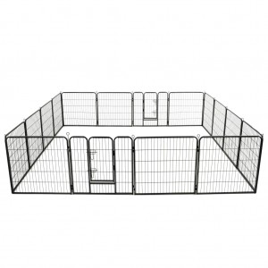 Corral para cães 16 painéis de aço 80x80 cm preto D