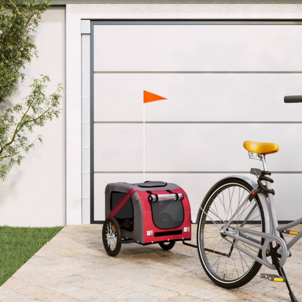 Remolque de bicicleta para perros hierro tela Oxford rojo gris D