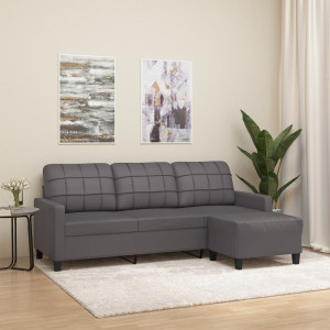 Sofá de 3 plazas con taburete cuero sintético gris 180 cm D
