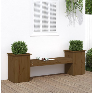 Banco com jardineiras madeira pinheiro marrom mel 184.5x39.5x56.5 cm D