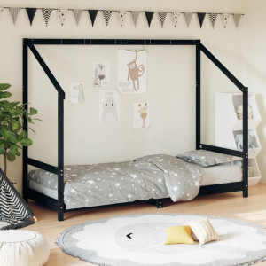 Estructura de cama para niños madera de pino negro 80x200 cm D