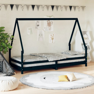 Estructura de cama para niños madera de pino negro 80x200 cm D