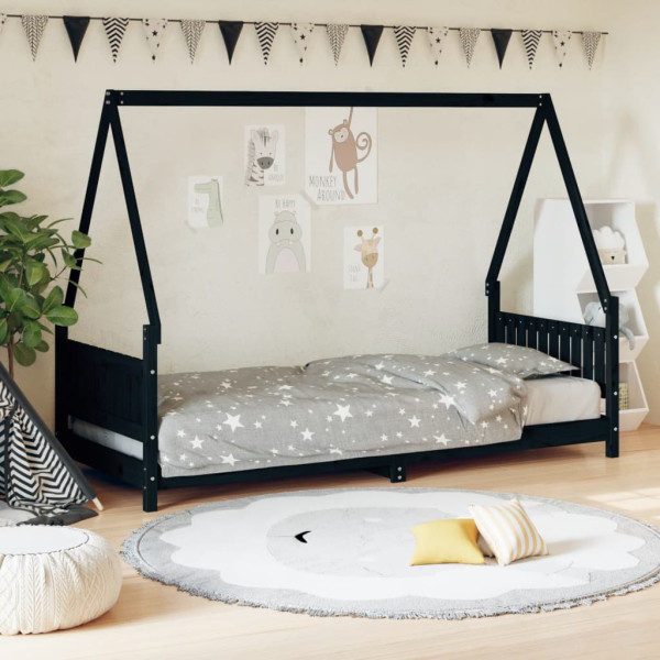 Estructura de cama para niños madera de pino negro 80x200 cm D