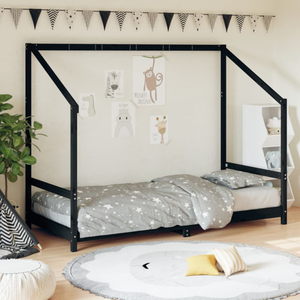 Estructura de cama para niños madera de pino negro 90x200 cm D