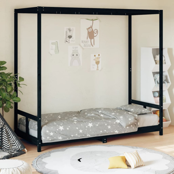 Estructura de cama para niños madera de pino negro 80x200 cm D