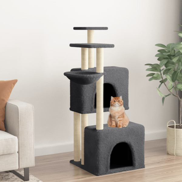Raspador para gatos com postes de sisal cinza escuro 122 cm D