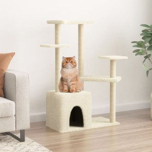 Rascador para gatos con postes de sisal color crema 107.5 cm D