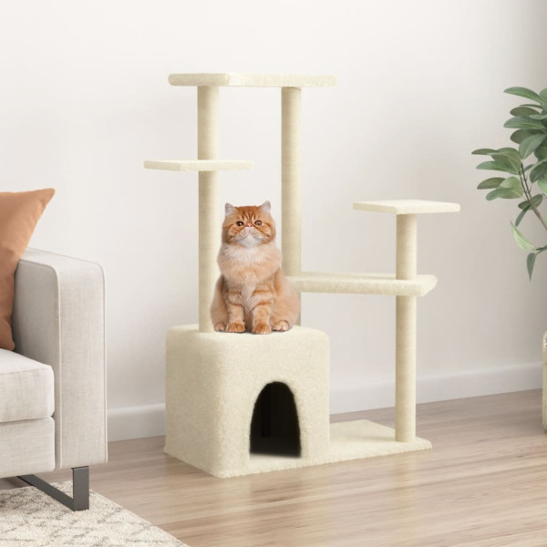 Raspador para gatos com postes de sisal creme 107,5 cm D