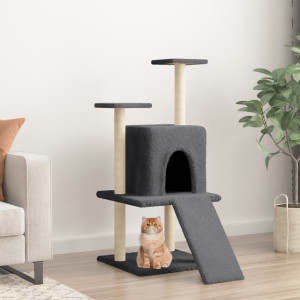Rascador para gatos con postes de sisal gris oscuro 110 cm D