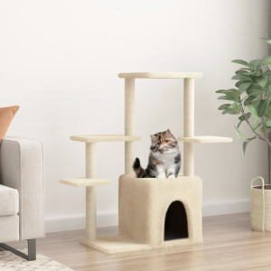Rascador para gatos con postes de sisal color crema 97.5 cm D