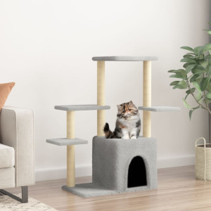 Rascador para gatos con postes de sisal gris claro 97.5 cm D