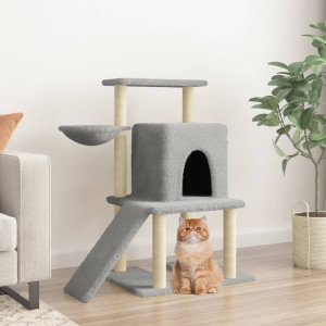 Rascador para gatos con postes de sisal gris claro 96.5 cm D