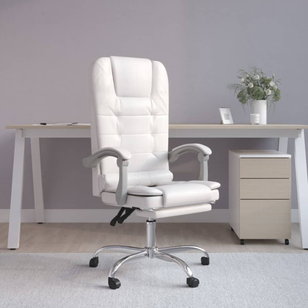 Silla de oficina reclinable masaje cuero sintético blanco D