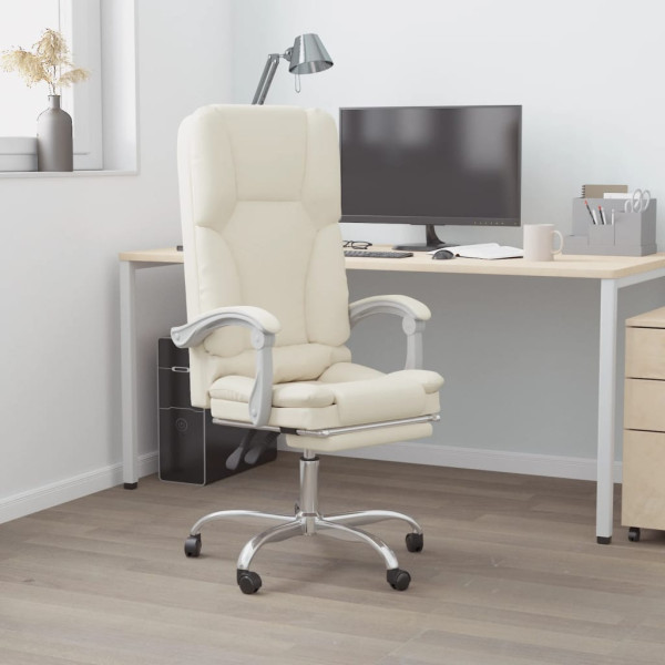 Silla de oficina reclinable masaje cuero sintético color crema D