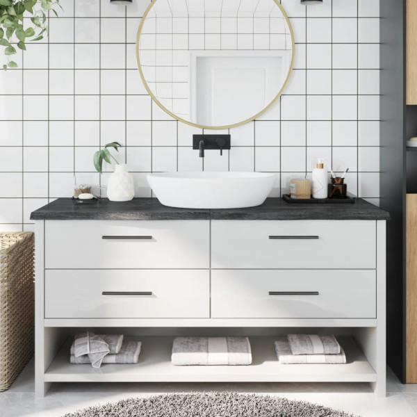 Encimera de baño madera maciza tratada gris oscuro 160x60x4 cm D