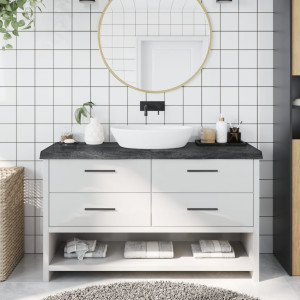 Encimera de baño madera maciza tratada gris oscuro 140x30x6 cm D