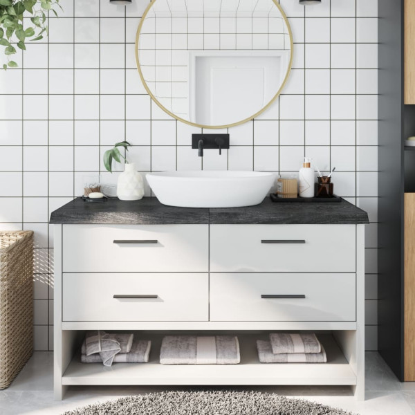 Encimera de baño madera maciza tratada gris oscuro 140x60x6 cm D