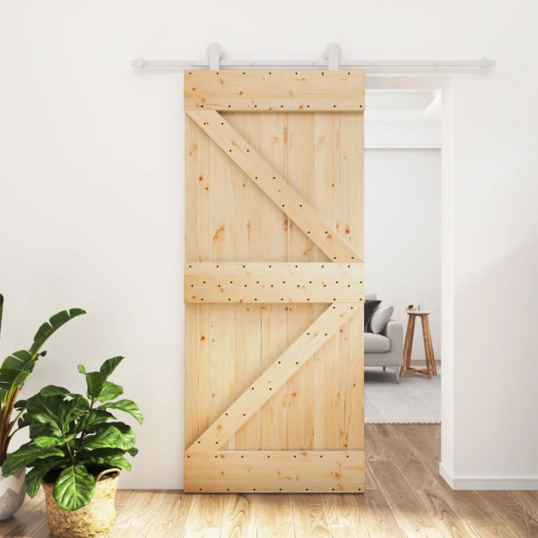 Puerta corredera con herrajes madera maciza de pino 90x210 cm D