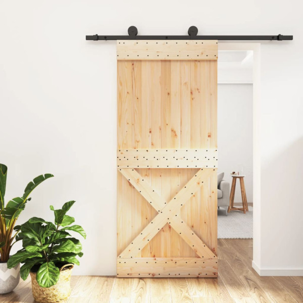 Puerta corredera con herrajes madera maciza de pino 90x210 cm D