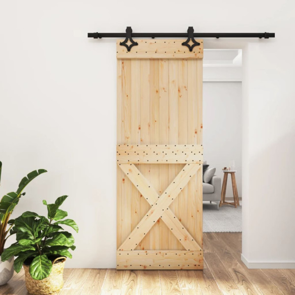 Puerta corredera con herrajes madera maciza de pino 80x210 cm D