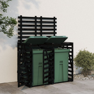 Cobertura dupla para cubos de lixo madeira maciça pinho preto D