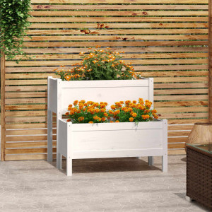 Jardinera madera maciza de pino blanco 84.5x84x75 cm D