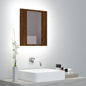 Armario de baño con espejo LED madera marrón roble 40x12x45 cm D