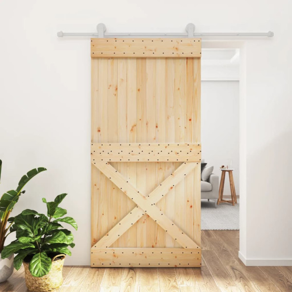 Puerta corredera con herrajes madera maciza de pino 100x210 cm D