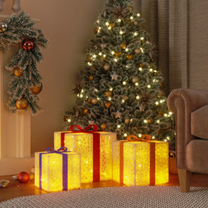 Caixas de presentes de Natal iluminadas 3 uds 64 LEDs brancos quentes D