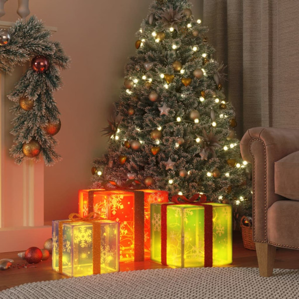 Caixas de presentes de Natal iluminadas 3 uds 64 LEDs brancos quentes D