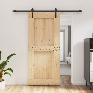 Puerta corredera con herrajes madera maciza de pino 90x210 cm D