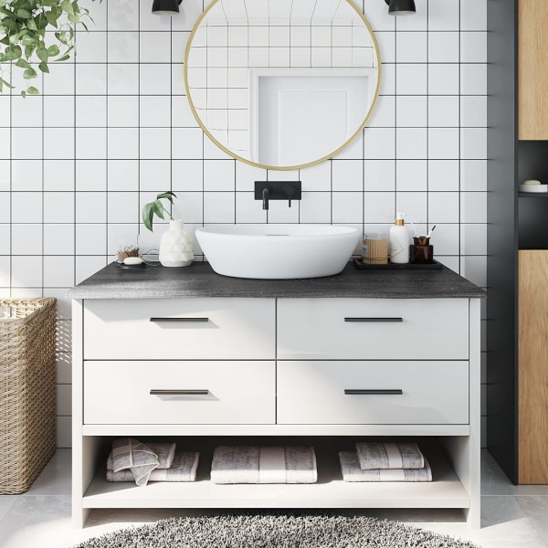 Encimera de baño madera maciza tratada gris oscuro 100x60x2 cm D