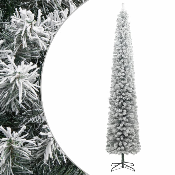 Árbol Navidad estrecho con soporte y nieve artificial PVC 270cm D