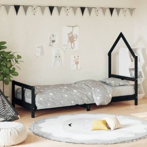 Estructura de cama para niños madera de pino negro 80x200 cm D