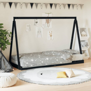 Estructura de cama para niños madera de pino negro 80x200 cm D