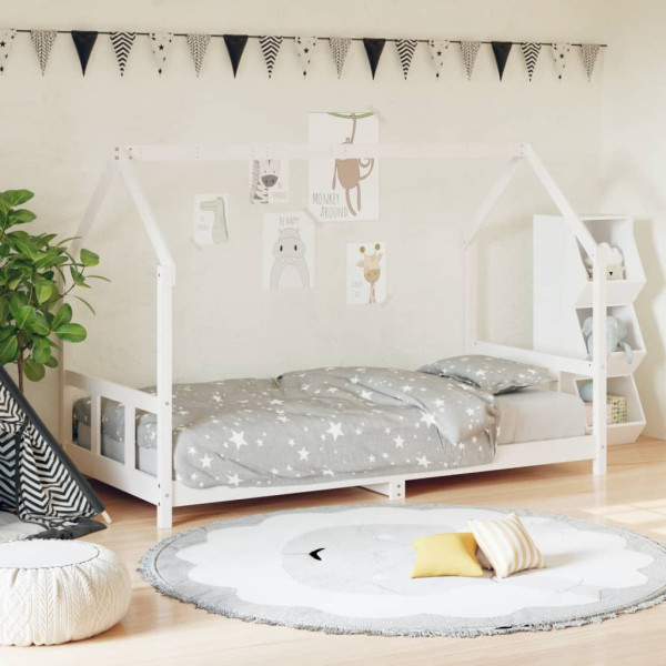 Estrutura da cama para crianças madeira de pinho branco 90x190 cm D