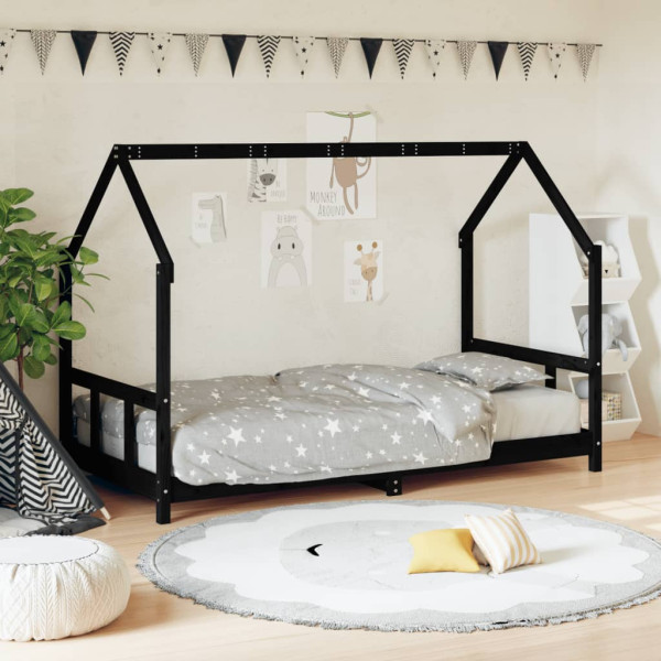 Estrutura da cama para crianças madeira de pinho preto 90x200 cm D