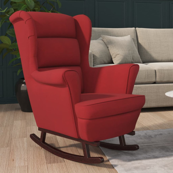 Cadeira de balanço com patas de madeira de borracha de veludo vermelho D