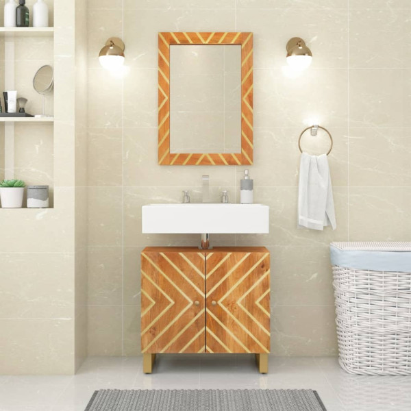 Espejo de baño madera maciza mango marrón y cristal 50x70x3 cm D