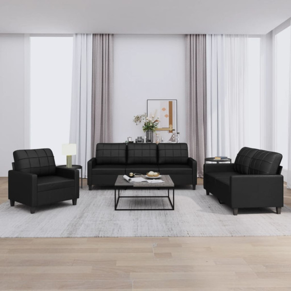 Conjunto de sofás com almofadas 3 peças de couro sintético preto D