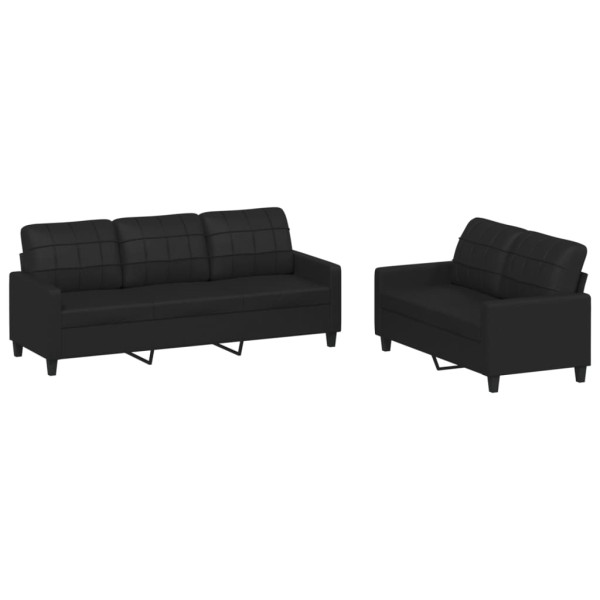 Conjunto de sofá de 2 peças em pele sintética preta com almofadas D