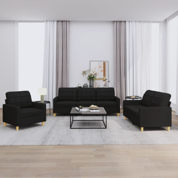 Conjunto de sofá com almofadas 3 peças tecido preto D