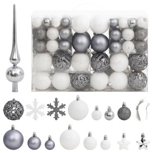 Juego de bolas de Navidad 111 pzas poliestireno blanco y gris D