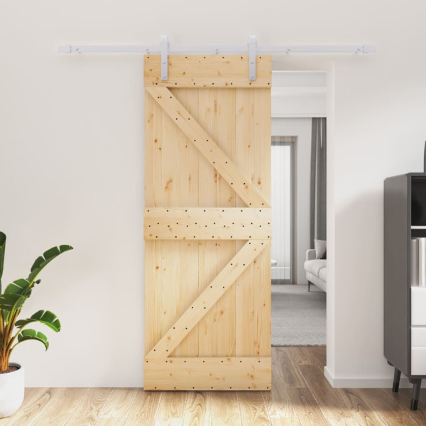 Puerta corredera con herrajes madera maciza de pino 80x210 cm D