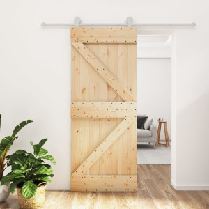 Puerta corredera con herrajes madera maciza de pino 80x210 cm D