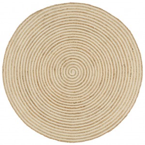 Alfombra de yute tejida a mano diseño espiral blanco 120 cm D