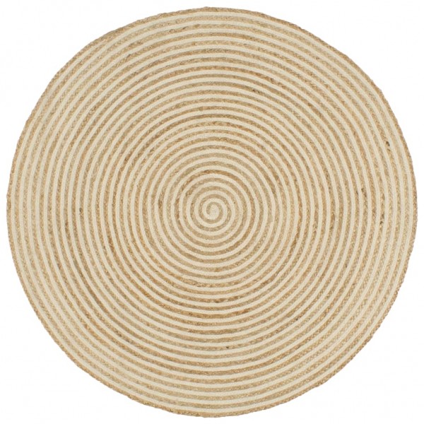 Alfombra de yute tejida a mano diseño espiral blanco 120 cm D